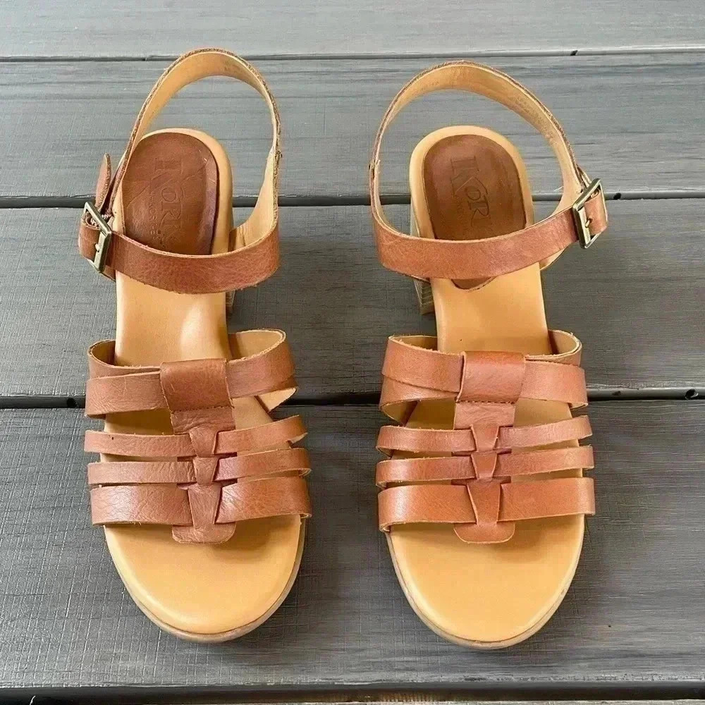 Korks by Kork-Ease Women's Cilla‎ Leather Heel Sandals Sz 9